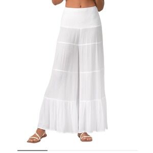 ELAN White Smocked Waist Gaucho Wide Leg Cropped‎ Pants Size Medium